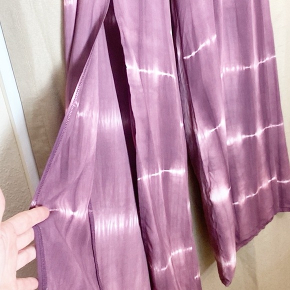 NEW! Anthro x Hem & Thread Tie Dye Front Slit Wide Palazzo Pants L Grape - Picture 4 of 8